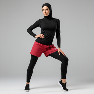 กางเกงวิ่งรัดรูป 2 in 1 สำหรับผู้หญิงมุสลิม ไซส์พลัส เอวสูง แห้งเร็ว ระบายอากาศได้ดี น้ำหนักเบา ป้องกันรังสียูวี 50 สำหรับออกกำลังกายและเล่นกีฬา - Product Image 1