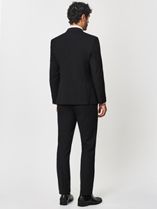 Costume en laine noir croisé pour homme, style britannique, tenue de cérémonie professionnelle, col cranté, devant plat, coupe droite - Product Image 2