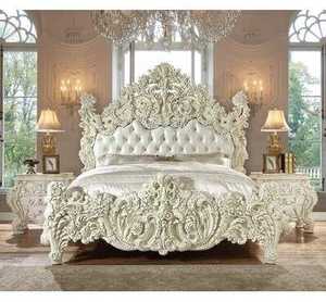 Hand Made Hand Curved King Size Solid Wood Bedroom Set Tufted Upholstered Headboard Modern Luxury Elegant Royal Classic Design - Product Image 2