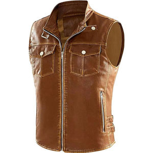 Chaleco de Motociclista de Cuero Vacuno Marrón Personalizado a Precio de Mayoreo, Chaleco sin Mangas para Club de Motociclistas, Proveedor de Fábrica - Product Image 1