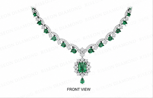 Exquisite luxury <b>necklace</b> in 18K white gold with emerald green center stones and round diamonds in elegant floral inspired - Product Image 6