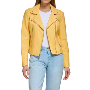 Chaqueta de cuero para mujer, hecha a medida, OEM ODM, 100% cuero, para invierno, con cuello alto, cierre de cremallera, tela de algodón transpirable. - Product Image 3