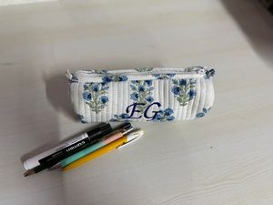 Handmade quilted cotton pencil pouch fabric <b>pen</b> case organizer <b>colorful</b> washable makeup brush holder stationery bag gift - Product Image 3