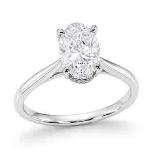 Anillo de Compromiso Solitario de Diamante Cultivado en Laboratorio con Corte Ovalado de Lujo, Oro Blanco de 18K, Halo Oculto, Anillo de Boda Personalizado - Product Image 5
