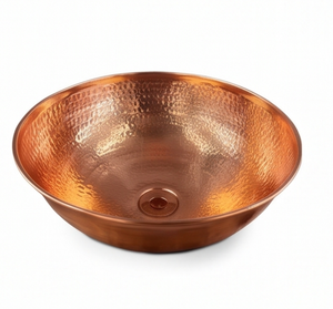 Lavabo de Cobre Hecho a Mano, Elegante, Redondo, de un Solo Tazón, para Colocar Sobre Encimera, Diseño Rústico Pulido, Lavabo Tipo Vaso para Baño - Product Image 5