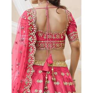 Carismático Rosa Zari Trabajo Arte Seda Compromiso Desgaste Lehenga Choli - Product Image 1