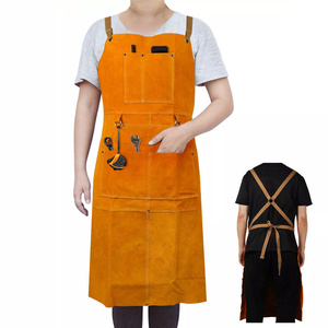 Pure Cowhide Split Leather Heavy Duty Welder's Safety Bib <b>Apron</b> Workwear with Abrasion Resistance Repair and <b>Work</b> <b>Apron</b> - Product Image 1