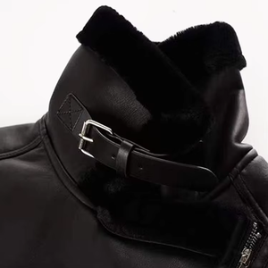 Veste en cuir PU de haute qualité, tendance, ajustable, grande taille, style motard, col en laine, chaude, pour l'hiver, pour femmes - Product Image 2