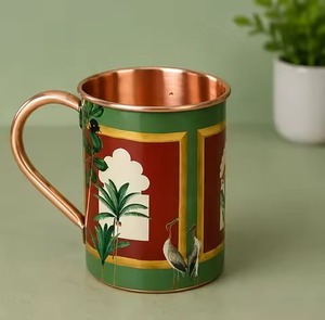 Mug Moscow Mule en cuivre gravé à la main bleu royal de qualité supérieure, motif floral sculpté de luxe, chopes à bière robustes en métal massif - Product Image 2