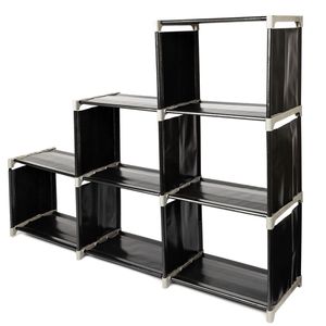 Black 3-Tier 6-Compartment Multifunctional Assembled <b>Storage</b> <b>Shelf</b> Practical Shelving <b>Units</b> - Product Image 5