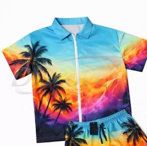 Ensemble polo et short pour homme avec fermeture éclair, sublimation personnalisée, 2 pièces, vêtements de plage, style hawaïen, tenue décontractée d'été - Product Image 4