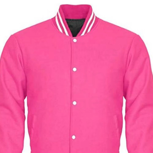 Veste de sport rose pour homme avec col rayé blanc, vêtement décontracté d'automne, coupe classique, matière polyester - Product Image 1
