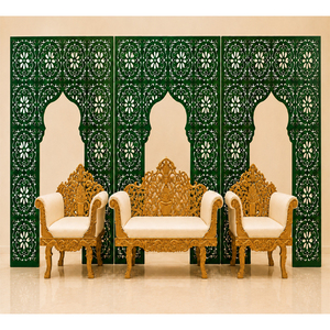 Panel de Escenario con Diseño Láser Estilo Mughal Real con Sofá para Bodas, Paneles de Fondo con Corte Láser con Temática Islámica para Ceremonia Nikah - Product Image 1