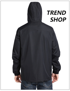 OEM <b>Windbreaker</b> Men's <b>Black</b> Hooded Windproof Jacket Casual Zipper Closure Polyester Outdoor Wear Autumn Style Regular Fit - Product Image 6