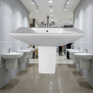 White Ceramic Half Pedestal Wash Basin Rustic Lavabo Design For Bathroom Kitchen Home Hospital Porcelain Sanitary Ware - Product Image 2