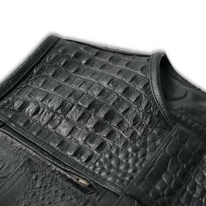 Gilet décontracté pour homme en cuir véritable noir, col en V, simple boutonnage, coupe-vent, sans manches, boutons dorés, couleur unie, pour l'hiver - Product Image 4
