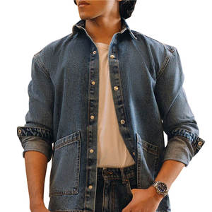 En gros Veste trucker en jean bleu marine pour homme, style vintage délavé, 100% Coton, surchemise décontractée en coton - Product Image 6