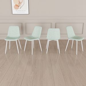 Set of 4 Modern Kitchen Dining <b>Chairs</b> Linen <b>Padded</b> with Sturdy White Metal Legs Decorated Dining <b>Chairs</b> - Product Image 2