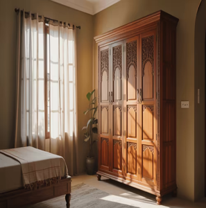 Un ensemble de placards en bois rustiques et modernes avec portes coulissantes fluides et poignées encastrées intégrées, disponible à prix de gros. - Product Image 3