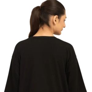 Camiseta Negra Oversize de Manga Corta para Mujer, Cuello Redondo, Ajuste Holgado, Estilo Casual, Larga, Básica, Top de Streetwear, Prenda Diaria - Product Image 4