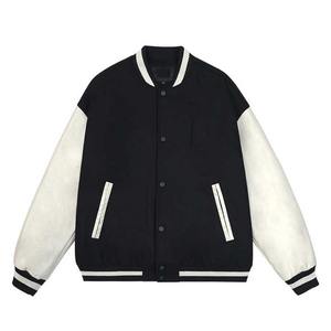 Veste universitaire noire pour homme avec manches crème et bordure côtelée, coupe classique, boutonnée devant, style décontracté universitaire - Product Image 5