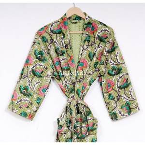 Robe Kimono Traditionnelle Indienne Vintage Kantha Faite à la Main pour Femme, 100% Coton, Motif Floral, Respirante, Idéale pour la Maison - Product Image 6