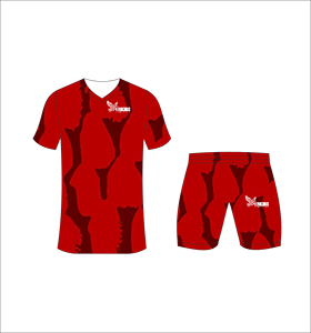 Conjunto de camiseta y pantalones cortos de fútbol de camuflaje rojo para hombre, cuello redondo, manga corta, secado rápido, cintura elástica, ajuste regular, para todas las estaciones - Product Image 3
