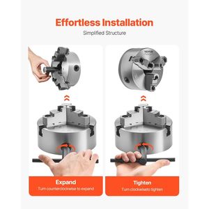 Mandrino per tornio a 3 griffe da 6 pollici (160 mm) con piastra di supporto autocentrante filettata da 1 1/2 pollici-8, 0,12-5,71 (3-145 mm) Clampi - Product Image 5