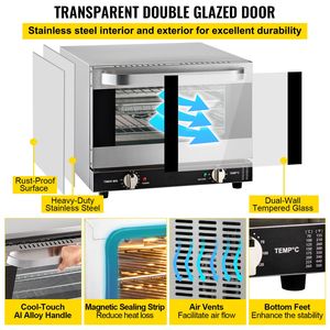 Forno a Convezione da 21L/19Qt per Hotel - Forno Convenzionale da Banco a 3 Livelli 1440W con Porta in Vetro Frontale - Product Image 5
