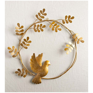 Sleek Industrial Silver Metal Leaf Wreath with Open Frame Floral Design for Urban Home Decor - Product Image 1