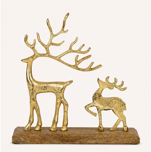 Figura Decorativa de Reno y Cachorro en Metal Texturizado Dorado Antiguo, Adorno Duradero para Chimenea Navideña, Decoración para Sala de Estar - Product Image 5
