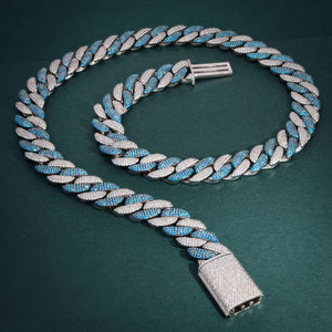 Blue <b>Iced</b> <b>Out</b> Cuban Link <b>Chain</b> | Silver Diamond Miami Cuban Necklace | Luxury Hip Hop Rapper Jewelry | Statement <b>Chain</b> for Men - Product Image 5