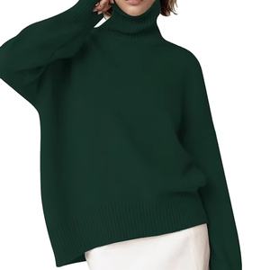 DIRECT FACTORY CUSTOM LOGO NEW ARRIVAL TURTLE NECK SWEATER CHUNKY <b>LONG</b> SLEEVE KNITTED PULLOVER HIGH LOW HEM TRENDY TOP - Product Image 1