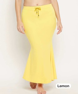 Jupe sirène pour femme, couleur citron, taille élastique avec cordon de serrage, longueur cheville, unie, extensible, en coton et élasthanne tricoté, style été - Product Image 1