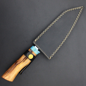 มีดทำครัวสวยงามทำมือ ใบมีด 440C ด้ามไม้ลายเส้นสีเงิน พร้อมปลอกหนัง - Product Image 4