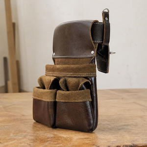 Organisateur de ceinture à outils en cuir robuste pour charpentier, avec pochettes spacieuses, boucle renforcée pour marteau et ajustement réglable - Product Image 3