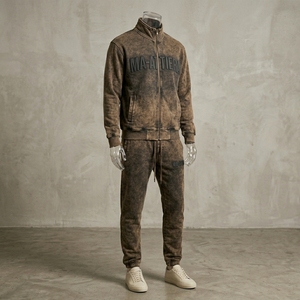 Conjunto Deportivo para Hombre, Color Marrón Oliva, Lavado Ácido, con Cierre, Sudadera Bordada, Pantalones Jogger, Ropa Deportiva, Informal - Product Image 3