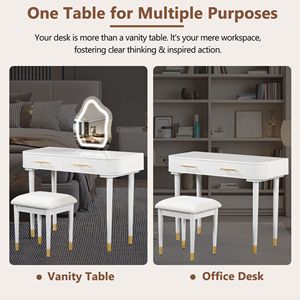 40\" Modern Makeup Vanities Set with Touch Screen Lighted <b>Mirror</b> Dressing <b>Table</b> Cushioned Stool & 2 Large Drawers - Product Image 4