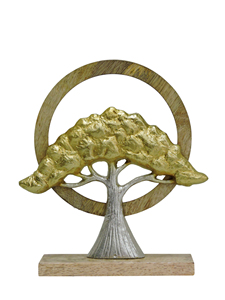 Elegante Escultura de Árbol de la Vida en Aluminio sobre Base de Madera - Decoración Moderna de Metal Dorado y Plateado para Mesa de Hogar y Oficina - Product Image 2