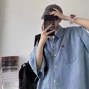 Chemises en denim pour hommes, couleur unie noire, de haute qualité, 100% coton, coupe ample, écologiques, manches courtes - Product Image 2
