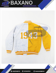 Philo Affiliates Sorority Winter Satin Bomber <b>Jacket</b> for <b>white</b> & Yellow Bold Greek Letter Windproof Sorority Bomber satin <b>Jacket</b> - Product Image 4