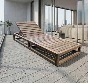 Chaise longue Livia Premium pliable en teck massif, structure robuste à lattes, pour extérieur, cadre architectural, chambre et salle à manger - Product Image 5