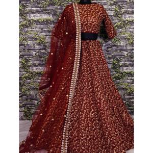 Lehenga de seda cruda bordado pesado diseñador color granate elegante - Product Image 5
