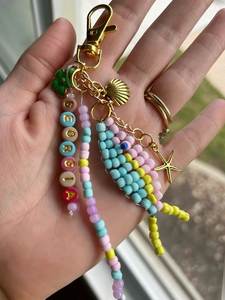 Luxury Floral Embroidery Beaded <b>Keychain</b> Decorative Key Ring for Women and Girls Handmade Beaded Embroidery <b>Keychain</b> with Detail - Product Image 1