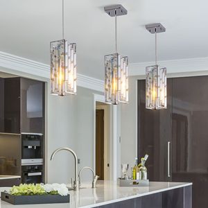 Lustre moderne en cristal de 4 pouces, lot de 3, lampe suspendue réglable avec design prismatique pour salle à manger ou îlot de cuisine - Product Image 1