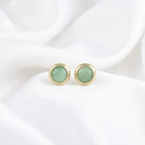 Boucles d'oreilles mini clous rondes en amazonite plaqué or 18 carats, uniques, les plus vendues, haute qualité, vente en gros, dernières nouveautés, bijoux fantaisie pour femmes - Product Image 6
