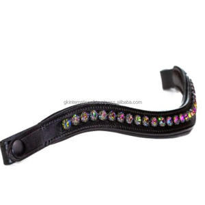 Bandeau de tête de cheval en cuir rembourré, luxueux, facile à utiliser, avec boucle à bouton-pression, fait main, cristaux multicolores, diamants brillants, canal vide - Product Image 5