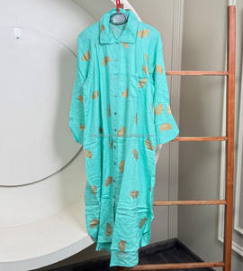 2025 diseñador Gris Carbón metálico Foil camisa vestido para mujer estilo étnico Kurtis largo con botón para ropa de trabajo y ropa festiva - Product Image 3