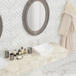 Mosaïque de marbre calcite haute pureté 24x24, flammé et brossé, étanche, écologique, moderne, pour usage intérieur (hôpitaux, villas, appartements), léger - Product Image 4