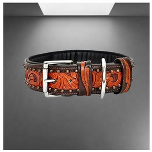 Collier en cuir marron massif pour animaux de compagnie alliage d'outillage floral personnalisé/boucle en métal en laiton conception durable laisse de chien rivet solide - Product Image 2